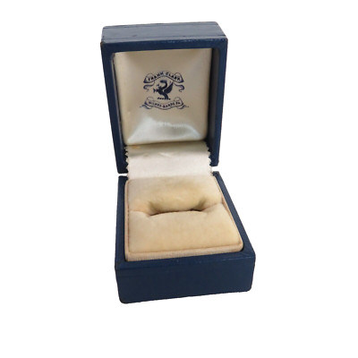 Vintage Blue Leather Ring Presentation Box Gold Trim Velvet Interior