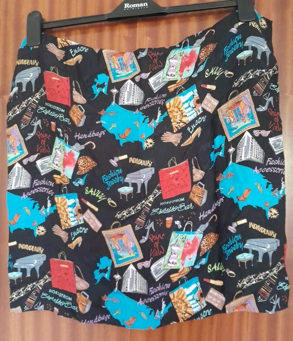 Vtg Nicole Miller Nordstrom Shopping Multicolour 100% Silk Square Scarf 20