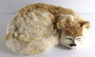 Realistic Sleeping Cat Figure Kitten Tabby Made With Rabbit Fur Soft 10.5''