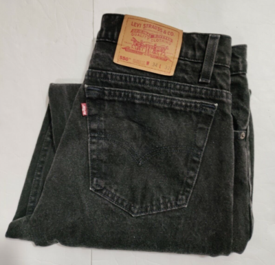 Levi's 550 Men 34 X 32 Relaxed Fit Tapered Black Cotton Denim