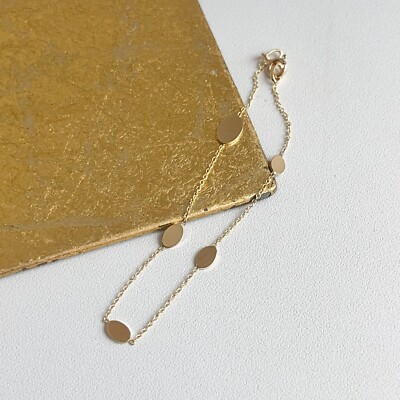14K Gelbgold Oval Flache Scheibe Kette Armband 7 Zoll NEU Dünn 1 mm Minimum