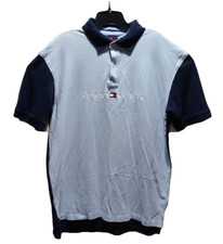VTG TOMMY HILFIGER Men's Blue XL Color Block Spell Out Polo Rugby Shirt