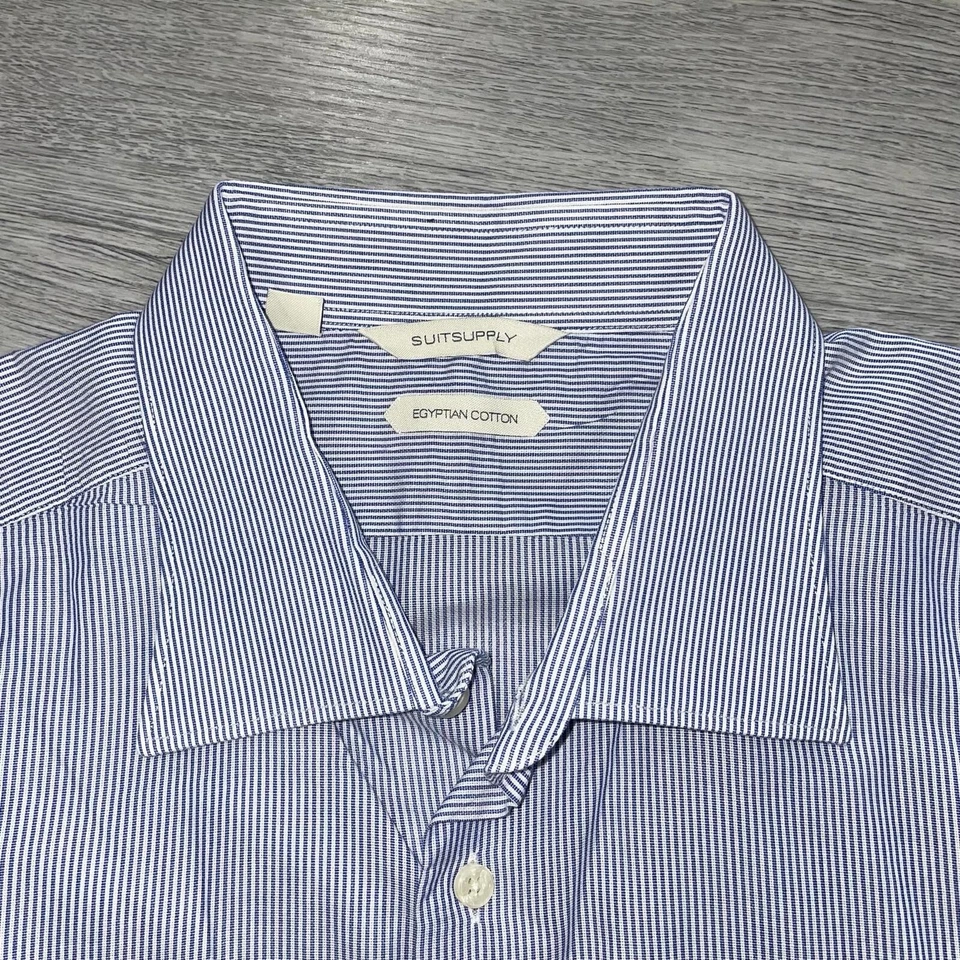 Camisa de vestir Suitsupply para hombre 17,5 44 con botones manga larga a rayas algodón egipcio Foto 3 de 4
