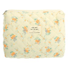 1 Pc Women Durable Medium Quilted Makeup Bag for Vacation Travel Orange Yellow