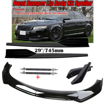 Glossy Black Front Bumper Rear Lip Spoiler Side Skirt For Audi A4 S4 A5 8E B6 B7