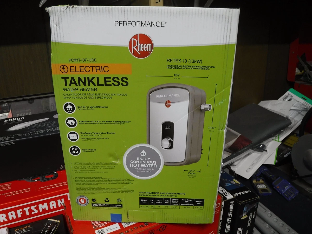 NEW* Rheem 13 kW, 2.54 GPM Tankless Electric Water Heater, RETEX-13  20352682921 | eBay