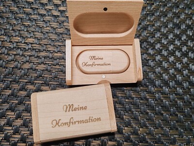 Meine Konfirmation Kommunion USB Stick Holz in Box mit Gravur Bilder Videos