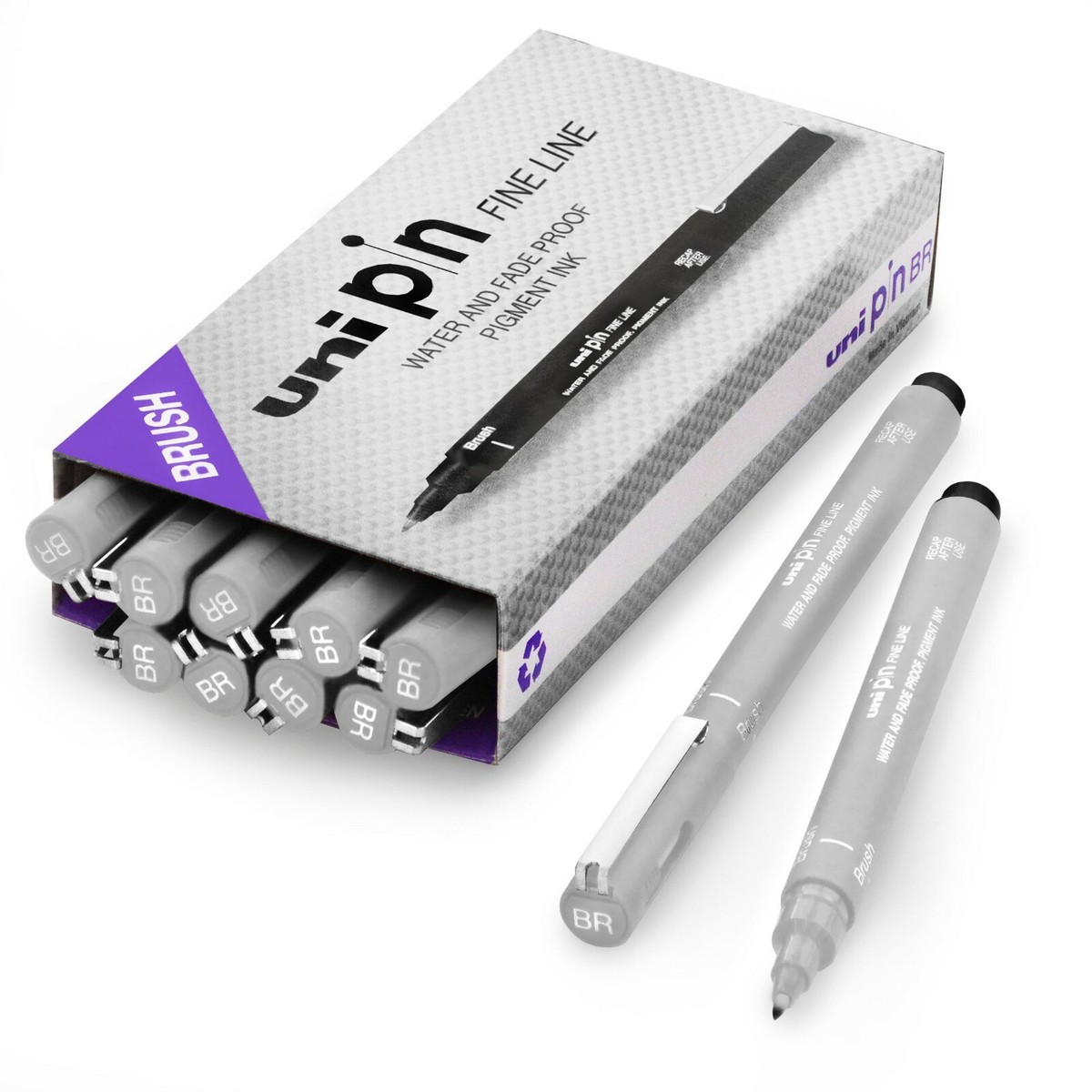 Uni Pin Fineliner Drawing Pens - Brush Nib Set Of 3 - Extra Fine Black Ink