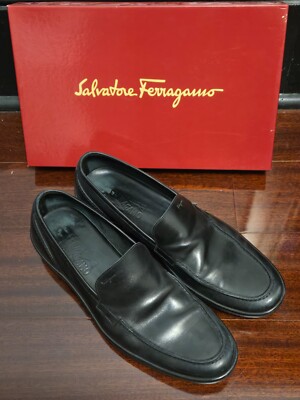  VTG 2000 Salvatore Ferragamo 'FENICE' Black Calf Leather Loafers 11D