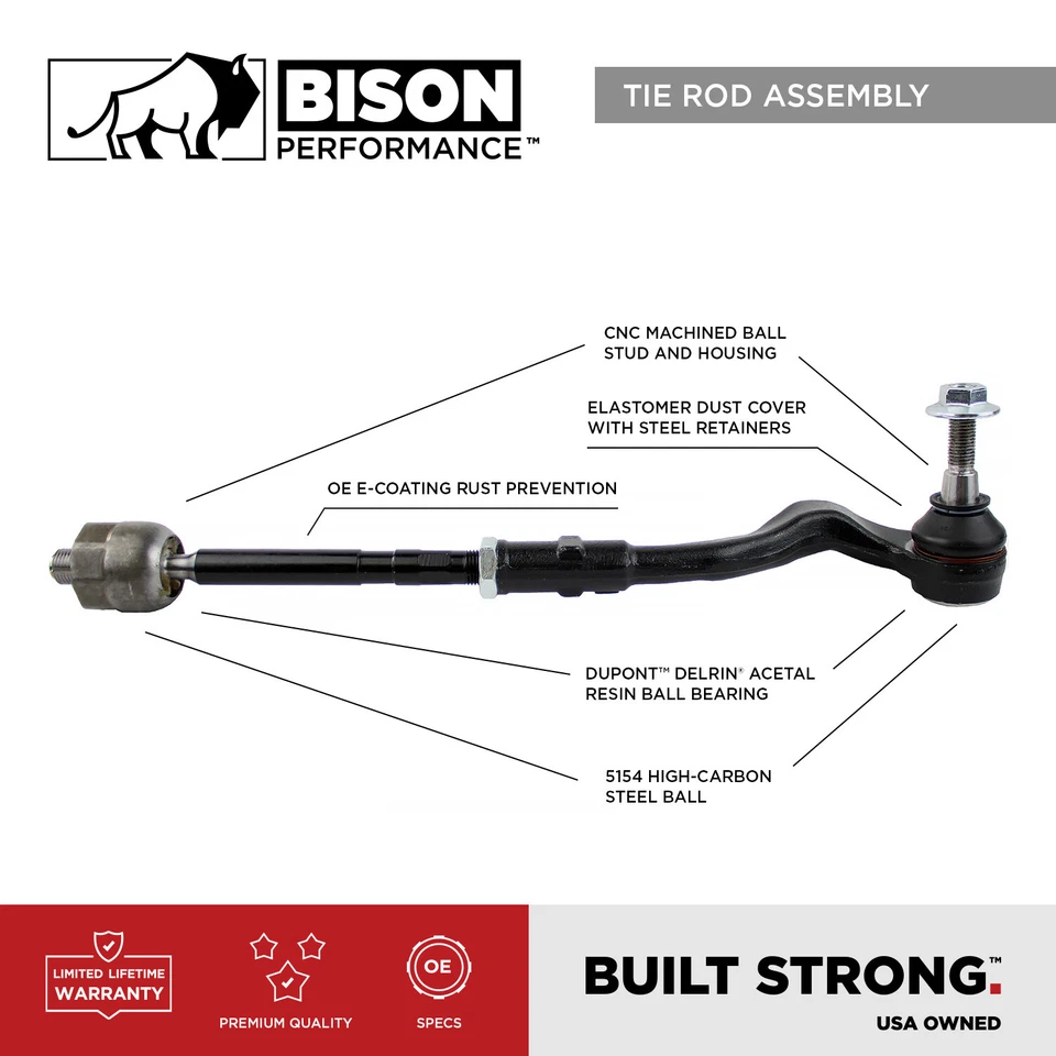 Bison Performance 2pc Set Outer Steering Tie Rod Ends For Volvo S90 V90 - Image 2 of 3