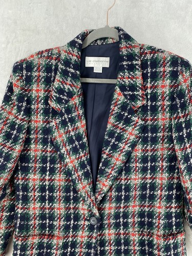 Liz Claiborne Womens Blazer Jacket Christmas Holiday Plaid Tweed Wool Size 12 - Picture 3 of 15