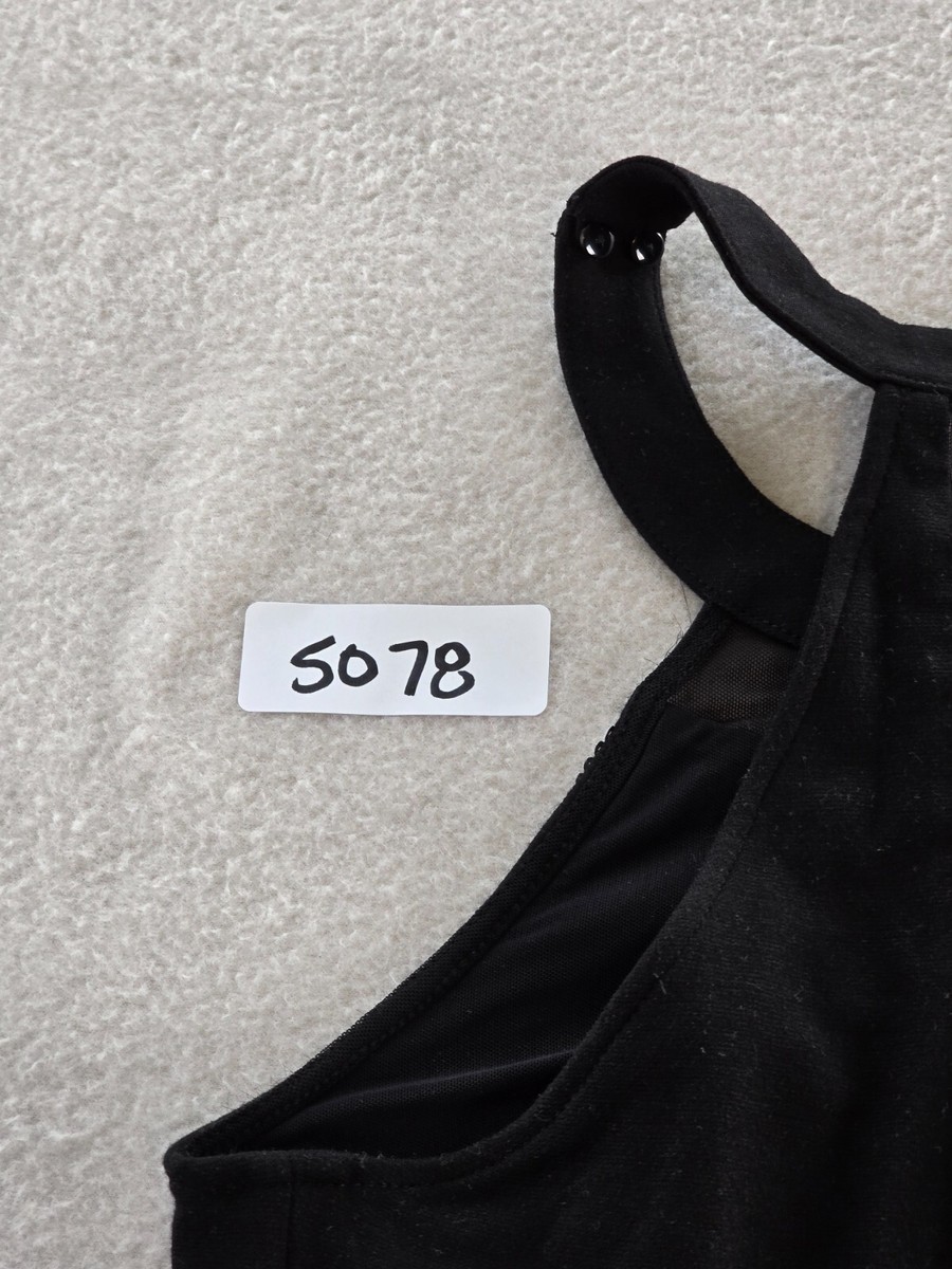 Bebe Tank Top Womens XS Black Sequin Stretch Geometric Crop Halter