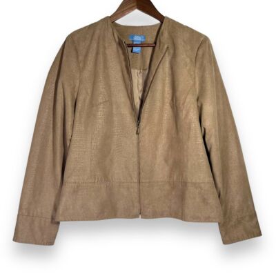 NWOT Vintage Faux Suede Jacket Medium Napa Valley Snakeskin Print Neutral