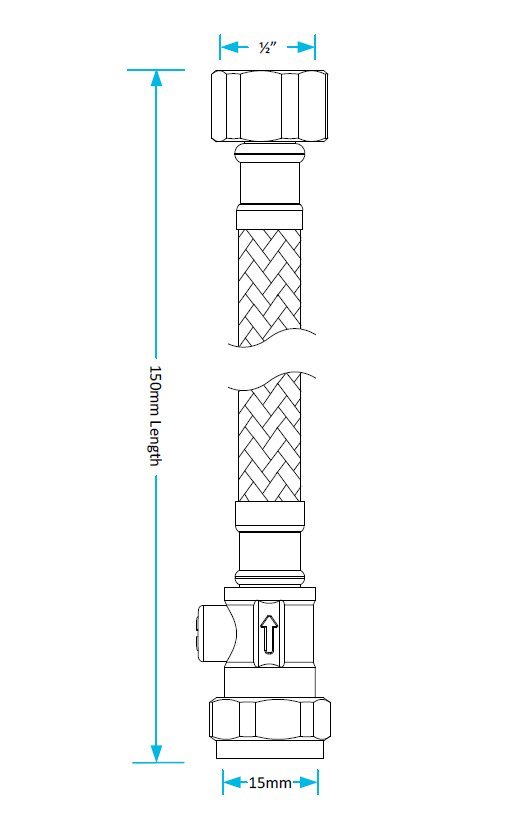PAIR of Short Flexible Tap Tails Connectors 150mm Long 15cm with Built