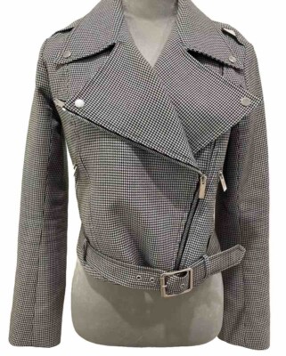 Christopher Kane Jacket, Black And White Houndstooth, Moto Size 6