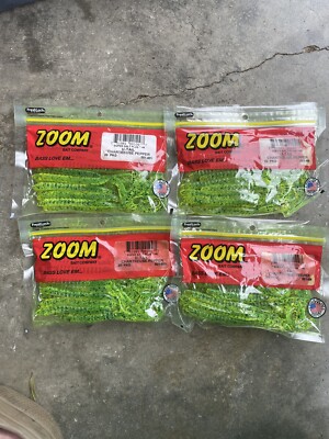 4 PACKS Zoom U Tail Worm Chartreuse Pepper
