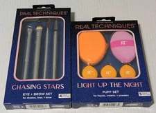 Real Techniques Limited Edition 2 Set Bundle Eye Brow Brushes & Makeup Puffs