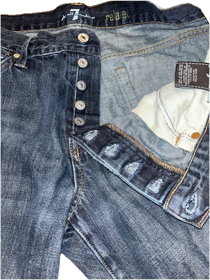 7 Seven For All Mankind Mens Relaxed Button Fly Jeans 36X30 Blue Jeans Distress - Image 3 of 4