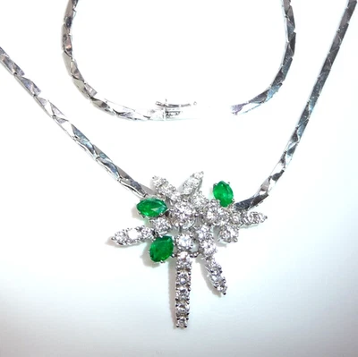 Halskette Collier 585 Weißgold 1.75ct. Diamanten 0.60ct Smaragde 42 cm 16,2 g - Bild 1 von 4