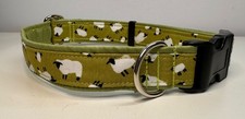 Dog collar hand made in green sheep design