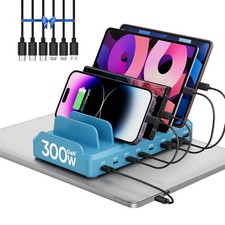 300W Charging Station for Multiple Devices, 8 Port Multi USB C Fast Charger S...