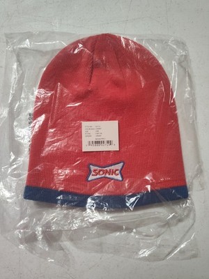 Sonic Drive-In Red W/ Blue Knit Beanie/Cap, Unisex, ''Cherry'', SINGLE Beanie