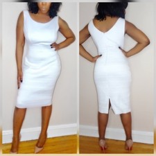 New York & Company Bandage Pencil Skirt Knee Length Dress White Sleeveless Sz XL