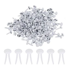 200 PCS Paper Brass Fasteners Split Pins Pastel Mini, White, 5 x 9 mm
