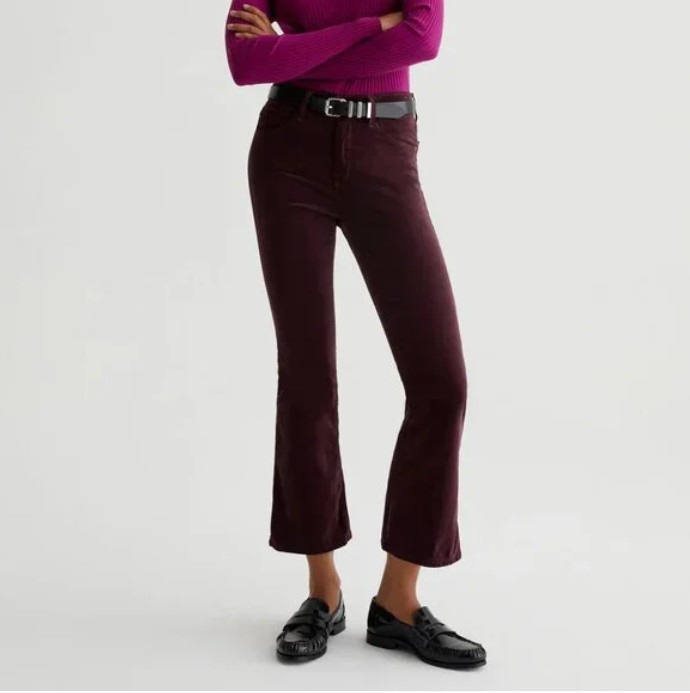 AG Women Pants Farrah Boot Crop Velvet Mid Rise Pants in Pinot Noir size 27 thumbnail 2