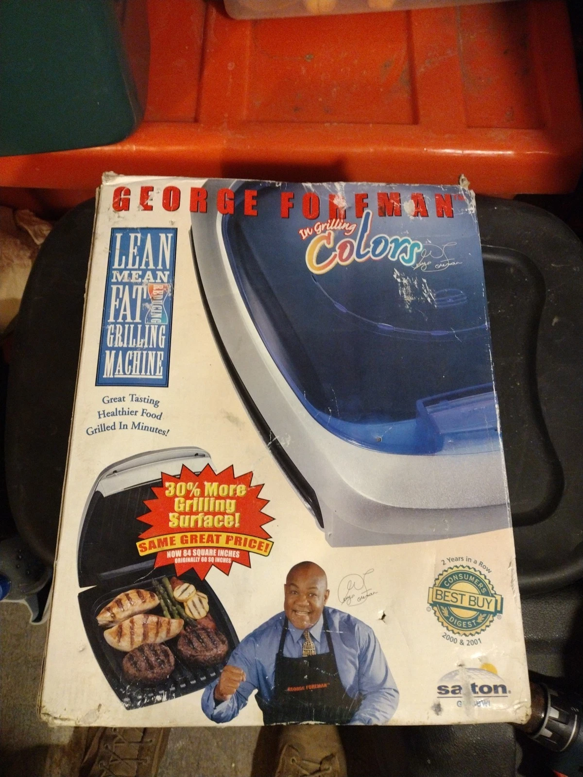 VTG Retro George Foreman Grill NEW Grilling Colors Blue With Bun Warmer Salton