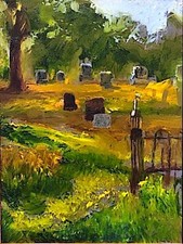 A Cemetery Walk Original Framed Oil Painting Landscape Signed 12x16.