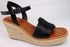 Crown Vintage Hendra Black Leather Buckle Casual Wedge Sandals Women's Size 7.5