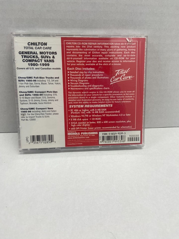 General Motors Chilton CD-ROM Trucks SUVs Compact Vans 1980–1999 Repair ...