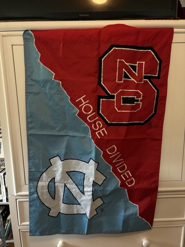 Big Hanging Flag - House Divided -NC State -UNC-Chapel Hill Red&Blue  27.5x43.5