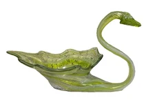 Vintage Art Glass Swan Verigated Green White Murano?