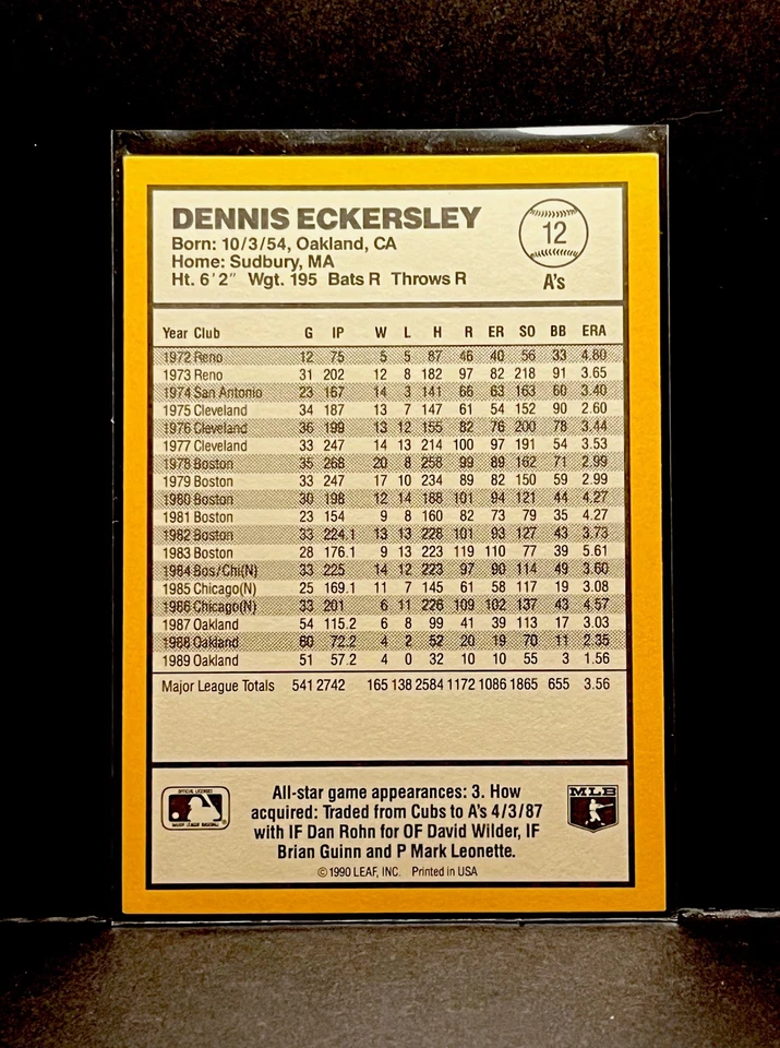1990 Donruss Best of the AL #12 Dennis Eckersley - Image 2 of 2