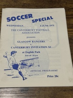 1975 Canterbury Select NEW ZEALAND V Rangers FRIENDLY Football Programme
