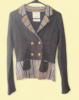 Sparrow Wool Blend Knit Shawl Collar Button-Front Striped Cardigan Sweater S