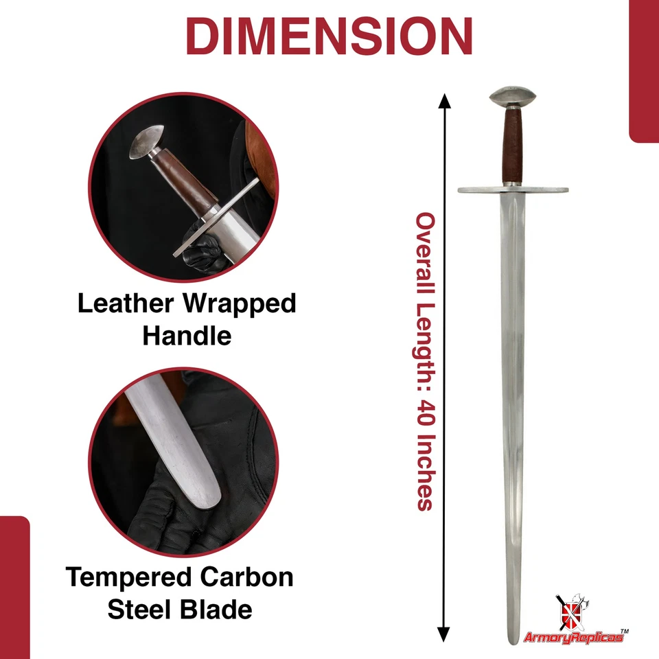 Conqueror 1066 Norman Arming Sword | Handcrafted Full Tang Medieval Knight Sword - Image 2 of 4