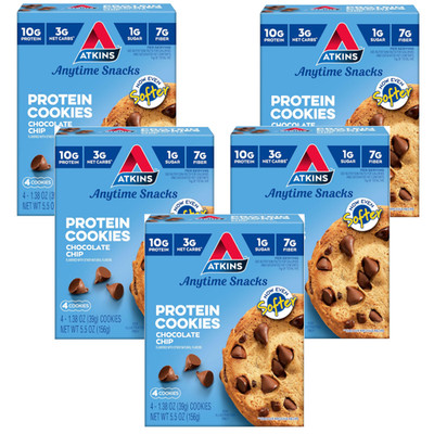 Atkins Protein Cookie Snack Chocolate Chip   4 Count Each (Pack of 5 Boxes)
