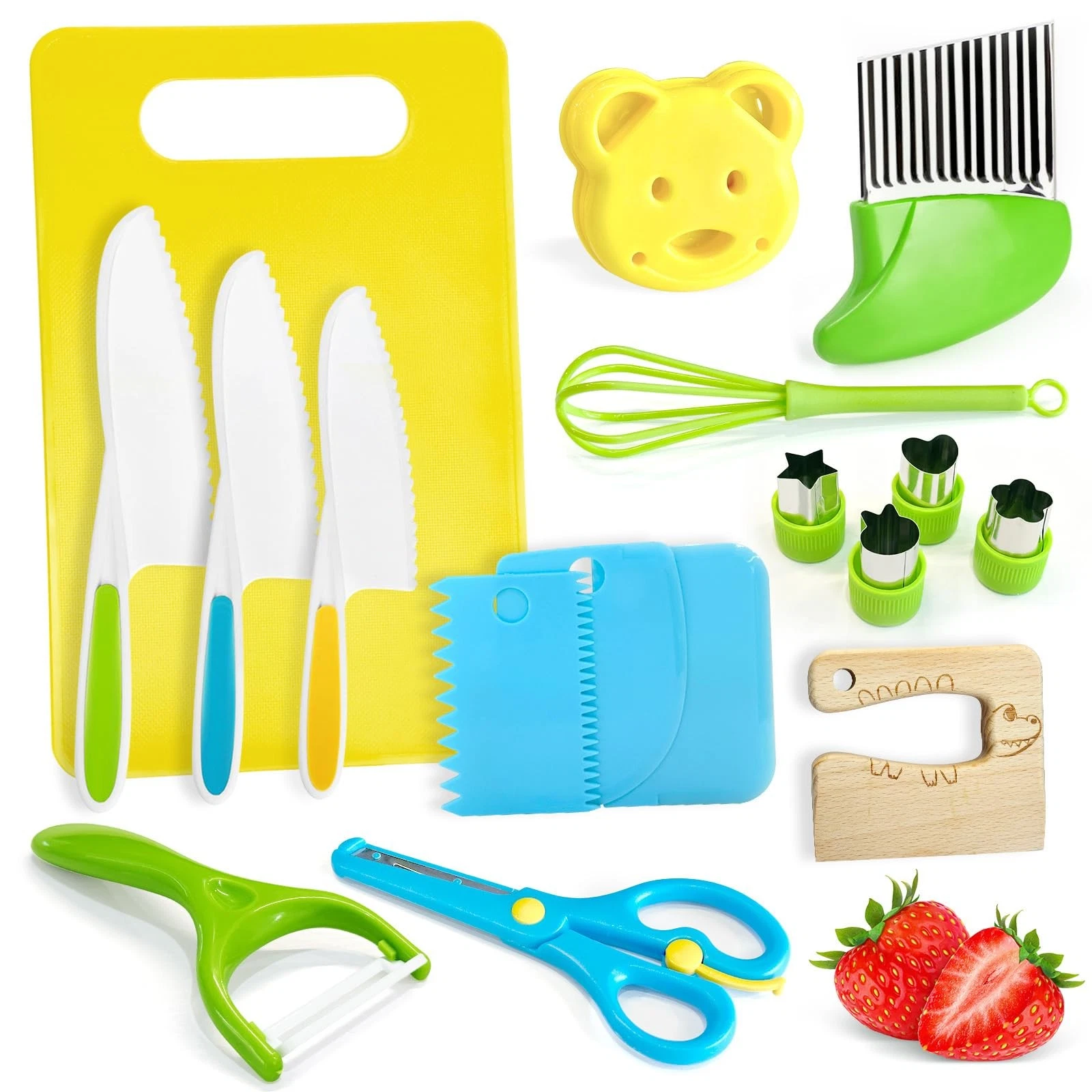 Chanking 17 Pieces Kids Safe Knife Set for Real Cooking Child-Friendly Plasti...