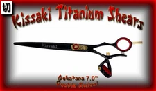 Kissaki Hair Scissors 7.0" Gokatana Black Red DOUBLE SWIVEL Hair Cutting Shears