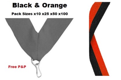 SCHWARZ & ORANGE MEDAILLE BÄNDER SCHLÜSSELBÄNDER MIT CLIP 22 mm GEWEBT PACKUNGEN VON 10/25/50/100