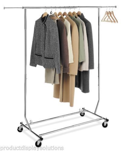 Clothing Rack Rolling Folding Single Bar Rail Salesman Sample Garment Display - Picture 2 of 10