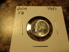 1951 ROOSEVELT DIME FB GEM BU     FF1