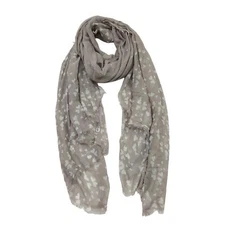 Tilo Wrap Scarf Womens One Size Gray White Eye Lash Fringe Heart Print Stylish