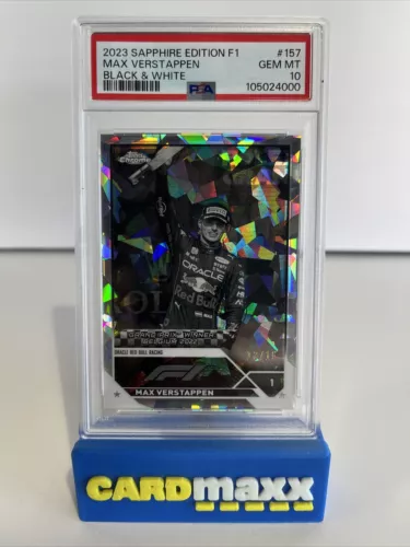 2023 TOPPS CHROME SAPPHIRE F1 MAX VERSTAPPEN #157 BLACK & WHITE /15 PSA 10