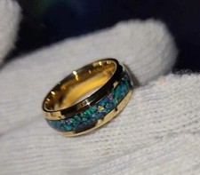 Opal Inlay Band Ring | Gold Stainless Steel Natural Australian Opal