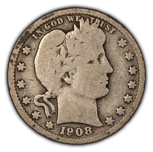 1908-S 25c Barber Silver Quarter - Full Rim G/VG Key Date - SKU-Y4970