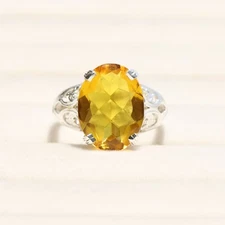 Citrine Quartz Statement Ring, Sterling Silver Women's Ring, Gift For Girlfriend